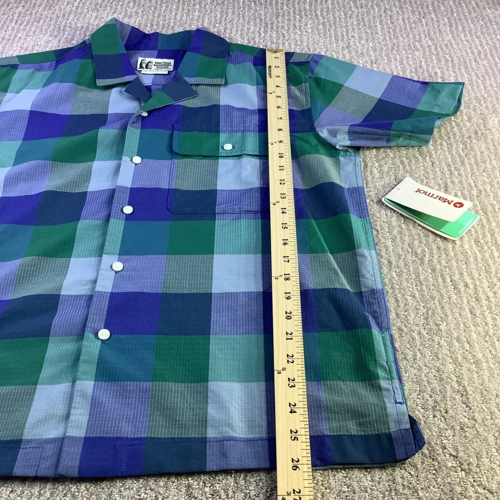Marmot Muir Camp Novelty SS Shirt M Trail‎ Blue Charlie Plaid Short Sleeve NWT